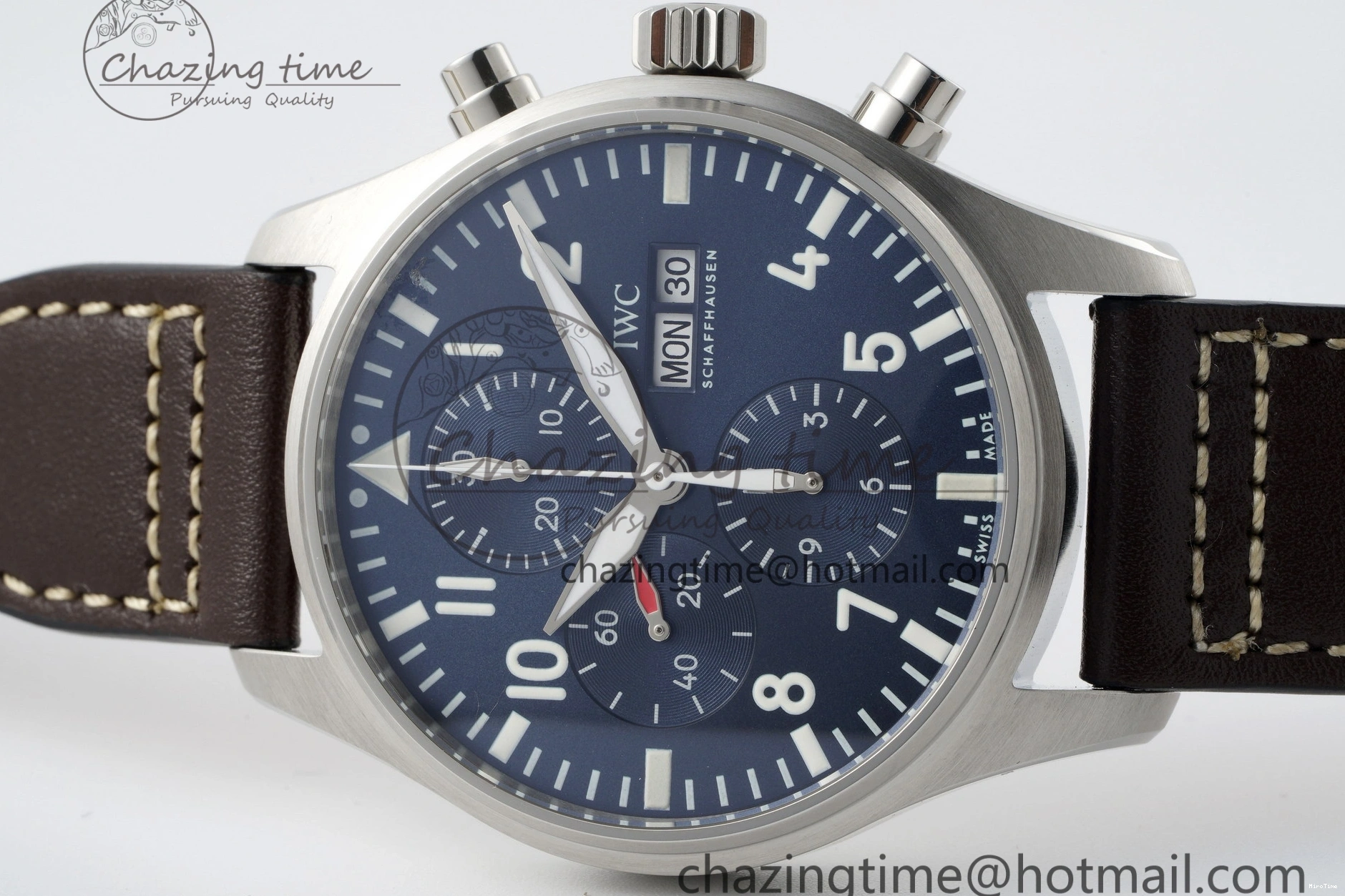 MIROTIME 0520 Pilot Chrono SS AZF 1:1 Best Edition Blue Dial on Brown Leather Strap A TimelessDesign 7060